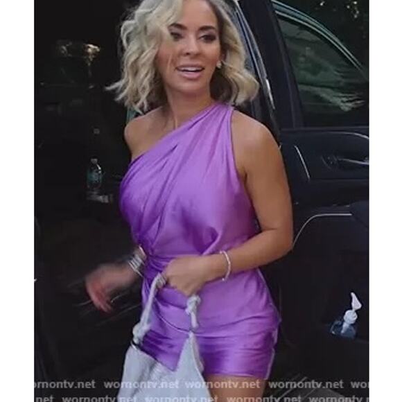 The Sei Asymmetrical Draped Mini Dress One Shoulder Silk Satin Purple size 4 - Picture 5 of 14